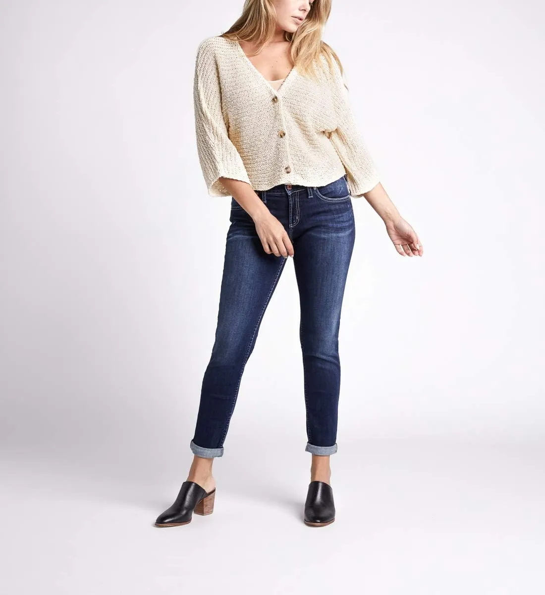 Silver Jeans Co. Women's Boyfriend Mid Rise Slim Leg Jeans