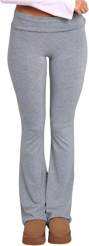 SOLY HUX Women's High Waisted Flare Leg Pants Fold Over Waist Casual Yoga Pants Trousers
