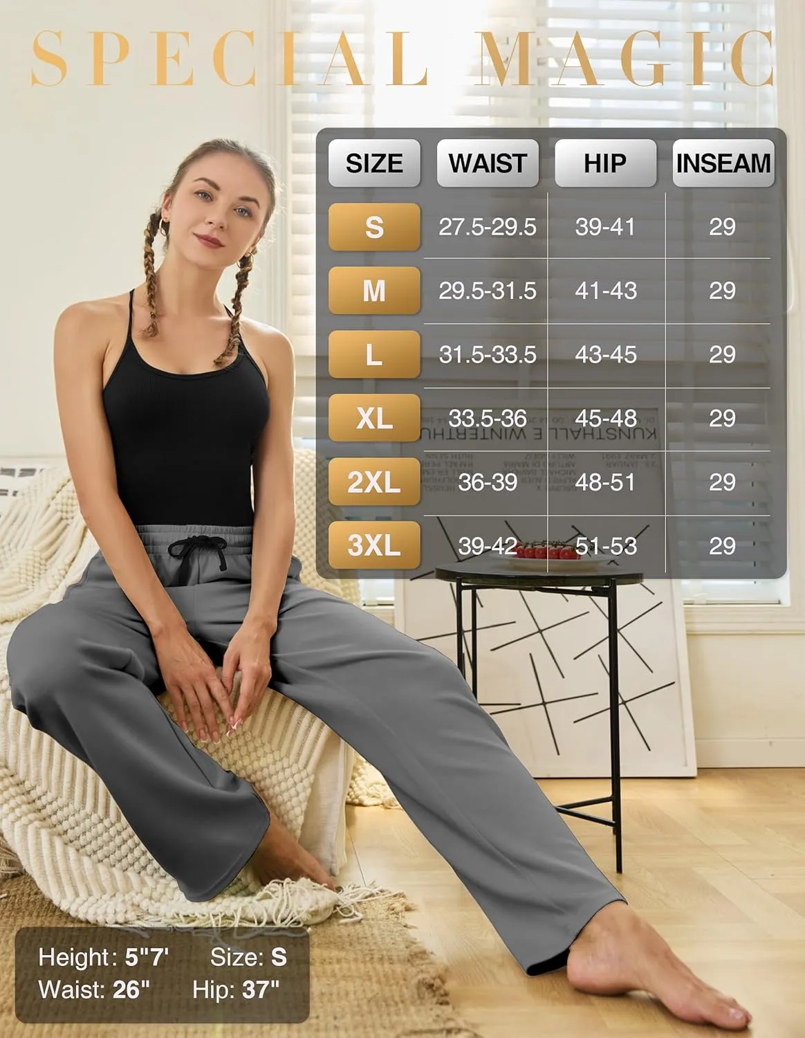 SPECIALMAGIC Womens Yoga Sweatpants Wide Leg Cotton Drawstring Lounge Pants Leisure Pajama
