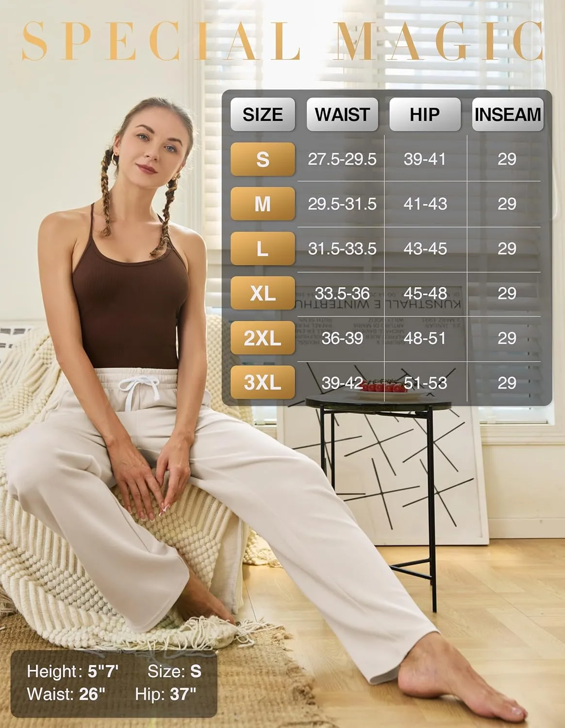 SPECIALMAGIC Womens Yoga Sweatpants Wide Leg Cotton Drawstring Lounge Pants Leisure Pajama