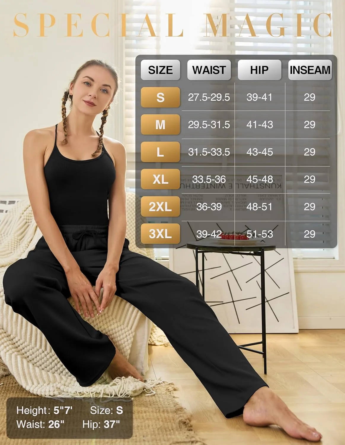 SPECIALMAGIC Womens Yoga Sweatpants Wide Leg Cotton Drawstring Lounge Pants Leisure Pajama