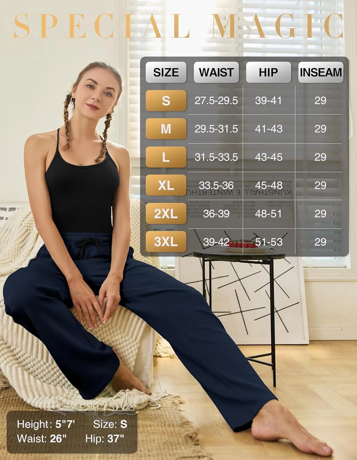 SPECIALMAGIC Womens Yoga Sweatpants Wide Leg Cotton Drawstring Lounge Pants Leisure Pajama