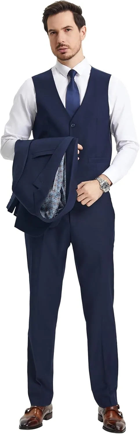 STACY ADAMS Suits 3pc Suit Set, Jacket Vest and Dress Pants,Hybrid-Fit Suits