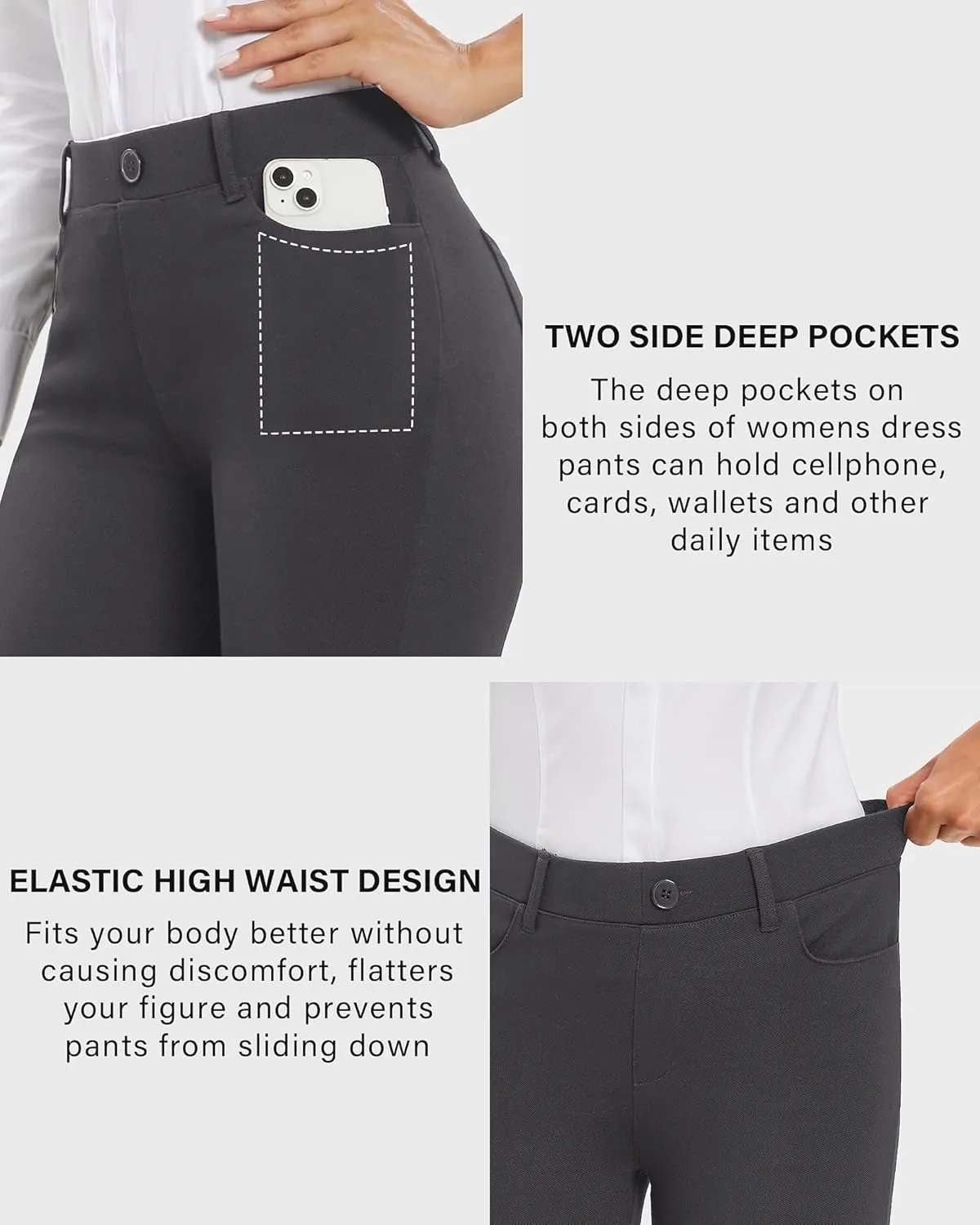 Stelle Women Dress Pants Business Casual Straight Leg 30" Stretch Work Pants Pull On Slim-fit Regular Slacks with 4 Pockets