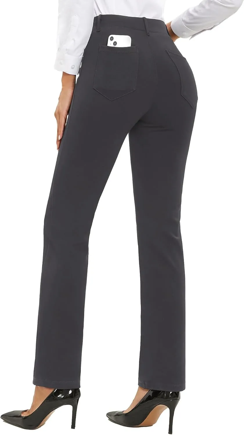 Stelle Women Dress Pants Business Casual Straight Leg 30" Stretch Work Pants Pull On Slim-fit Regular Slacks with 4 Pockets