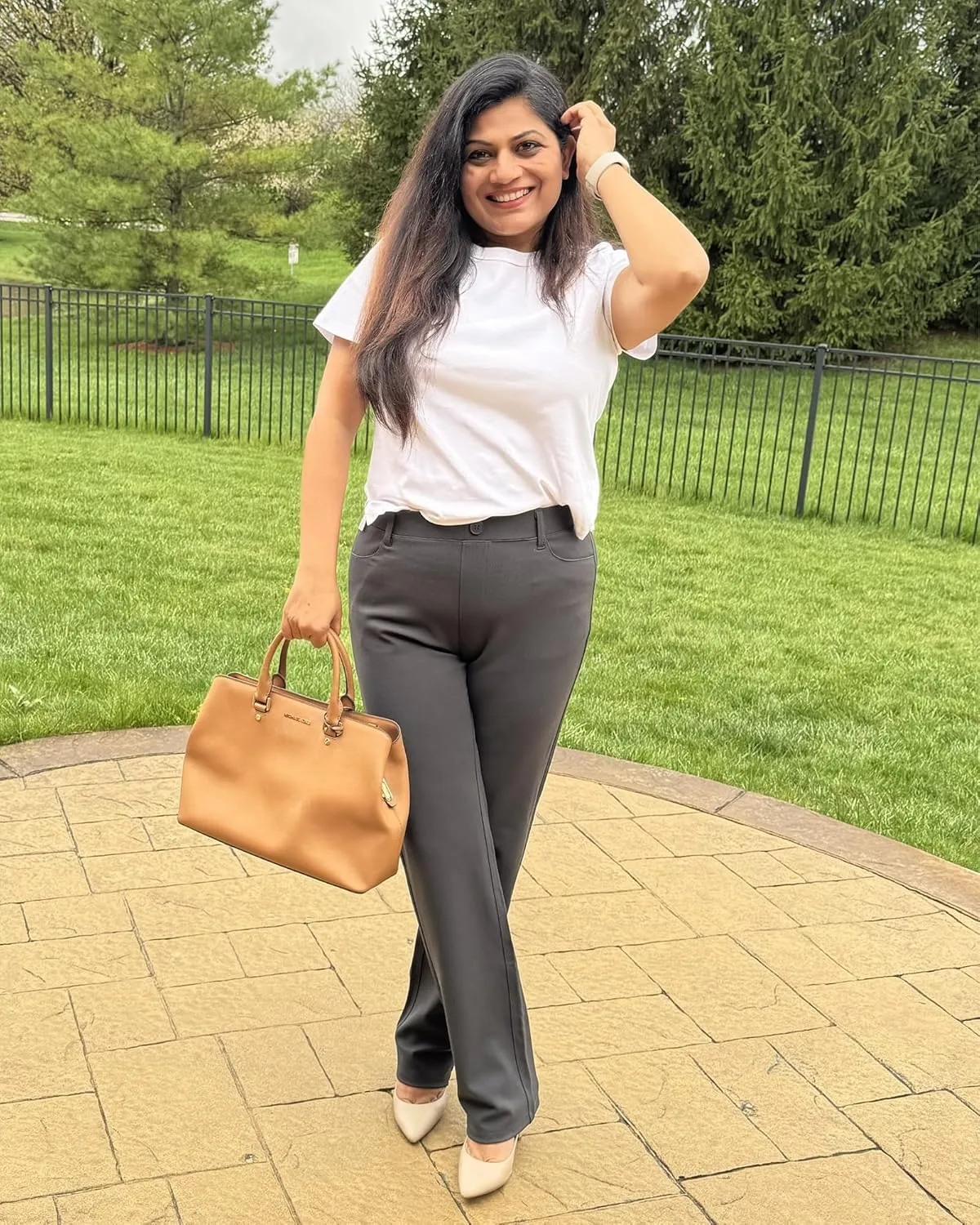 Stelle Women Dress Pants Business Casual Straight Leg 30" Stretch Work Pants Pull On Slim-fit Regular Slacks with 4 Pockets