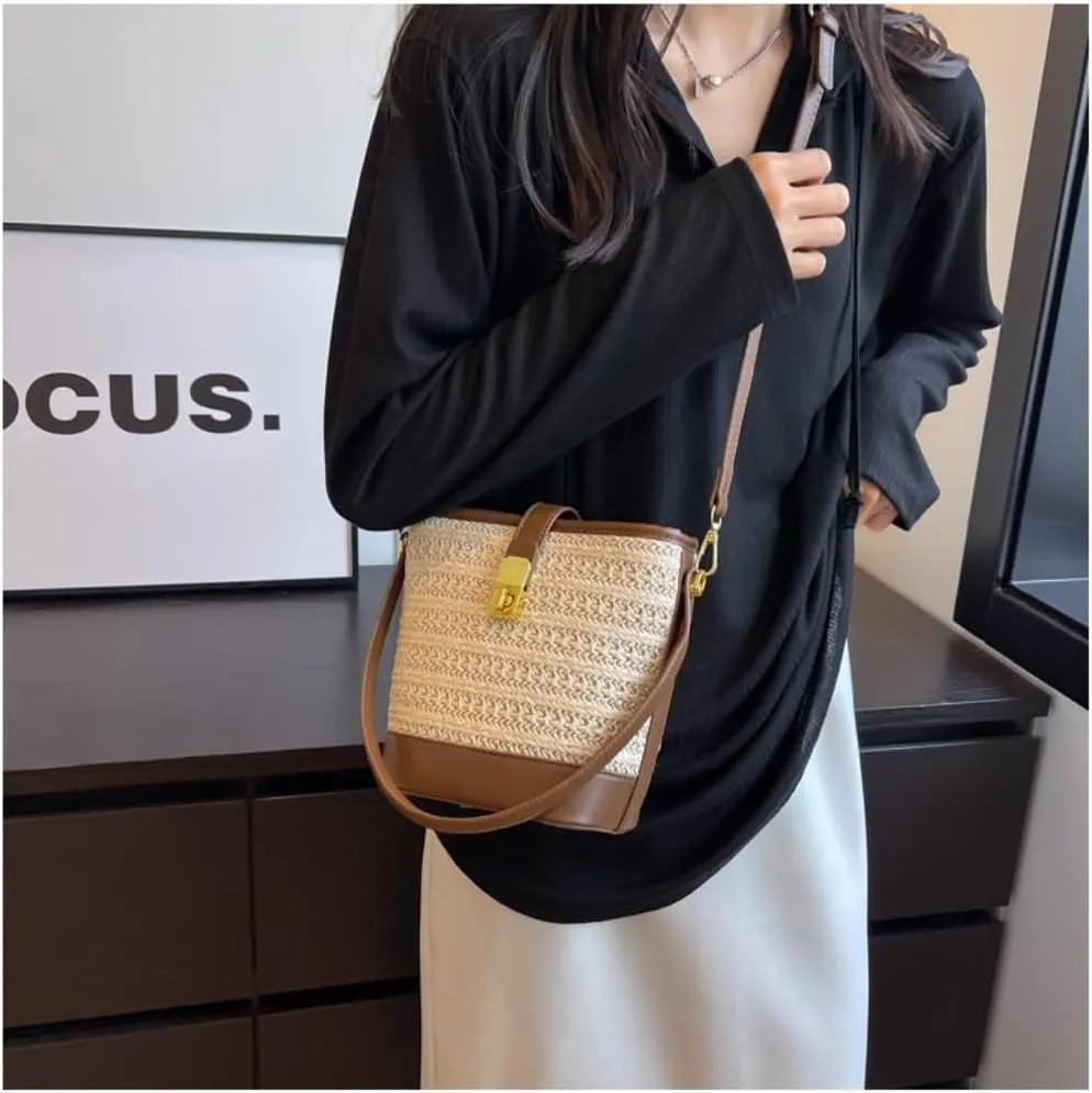 Straw Bag Woven Straw Bag Women 2023 New Shoulder Bag Summer Versatile Portable Bucket Bag Woven Shoulder Bag