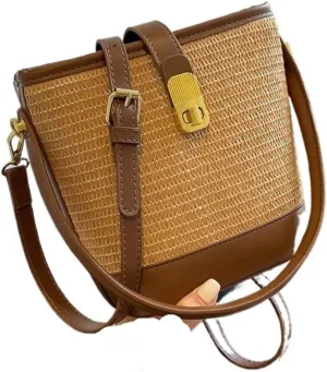 Straw Bag Woven Straw Bag Women 2023 New Shoulder Bag Summer Versatile Portable Bucket Bag Woven Shoulder Bag