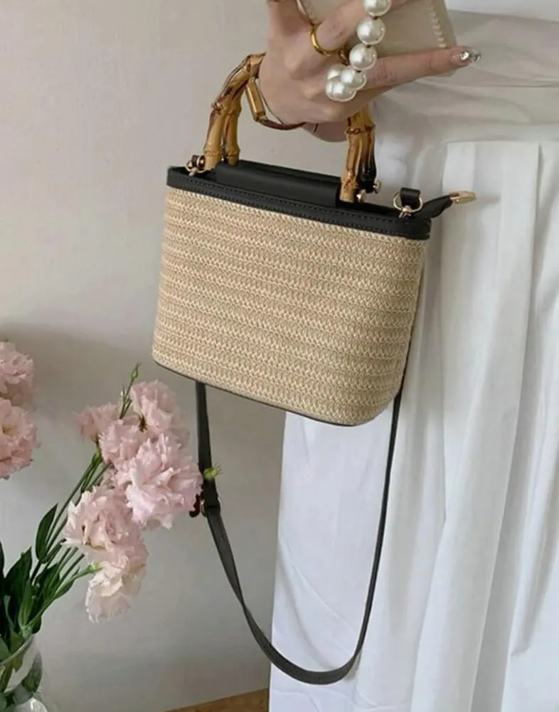 Straw Woven Bucket Bag For Women 2025 Summer Versatile Hobo Crossbody Bag Beach Vacation Straw Tote Bag 2025