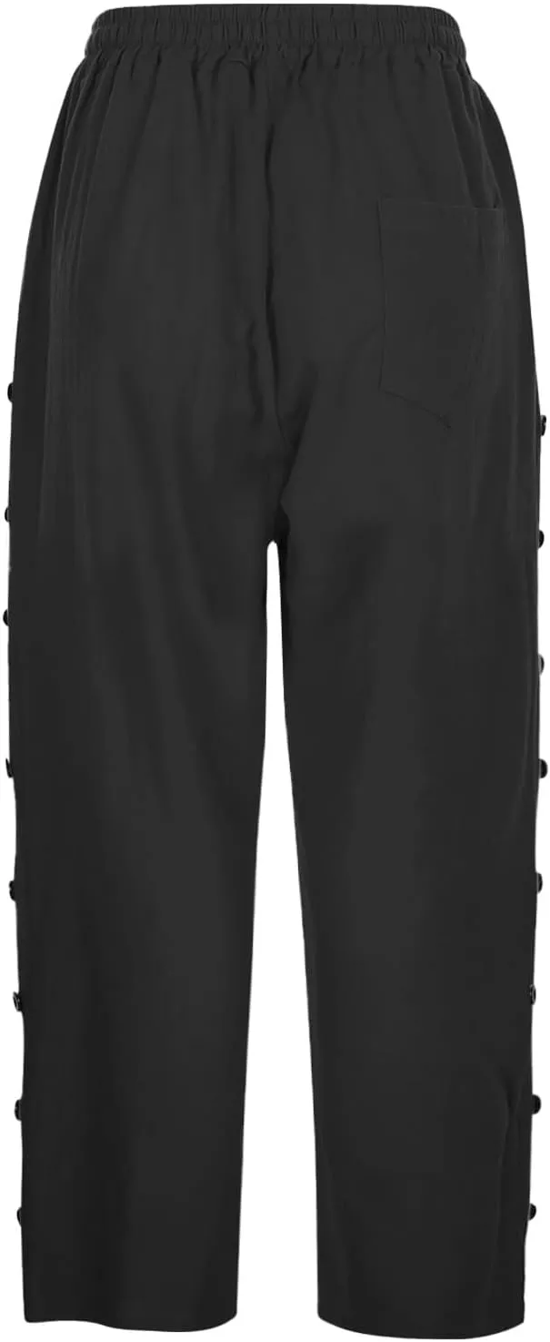 Striped Linen Capri Pants for Women 2025 Spring Summer Lightweight High Waist Drawstring Pants Comfy Cropped Trousers