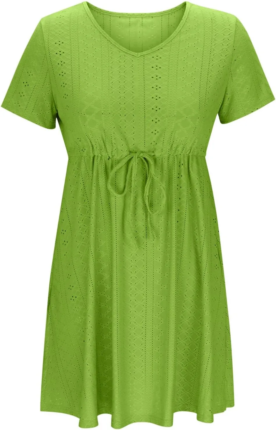Sun Dresses for Women 2025 Vacation Casual Summer Short Sleeve Dress V-Neck Tie Waist Eyelet Beach Sundresses