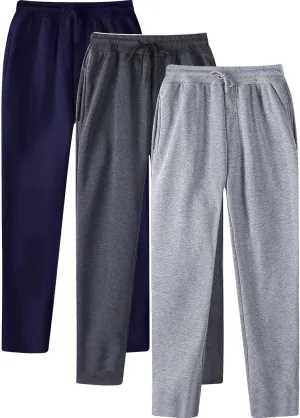 SUWBMHWE Mens Sweatpants Open Bottom Fleece Joggers Straight Leg 3 Pack Running Workout Athletic Pants Casual Trousers