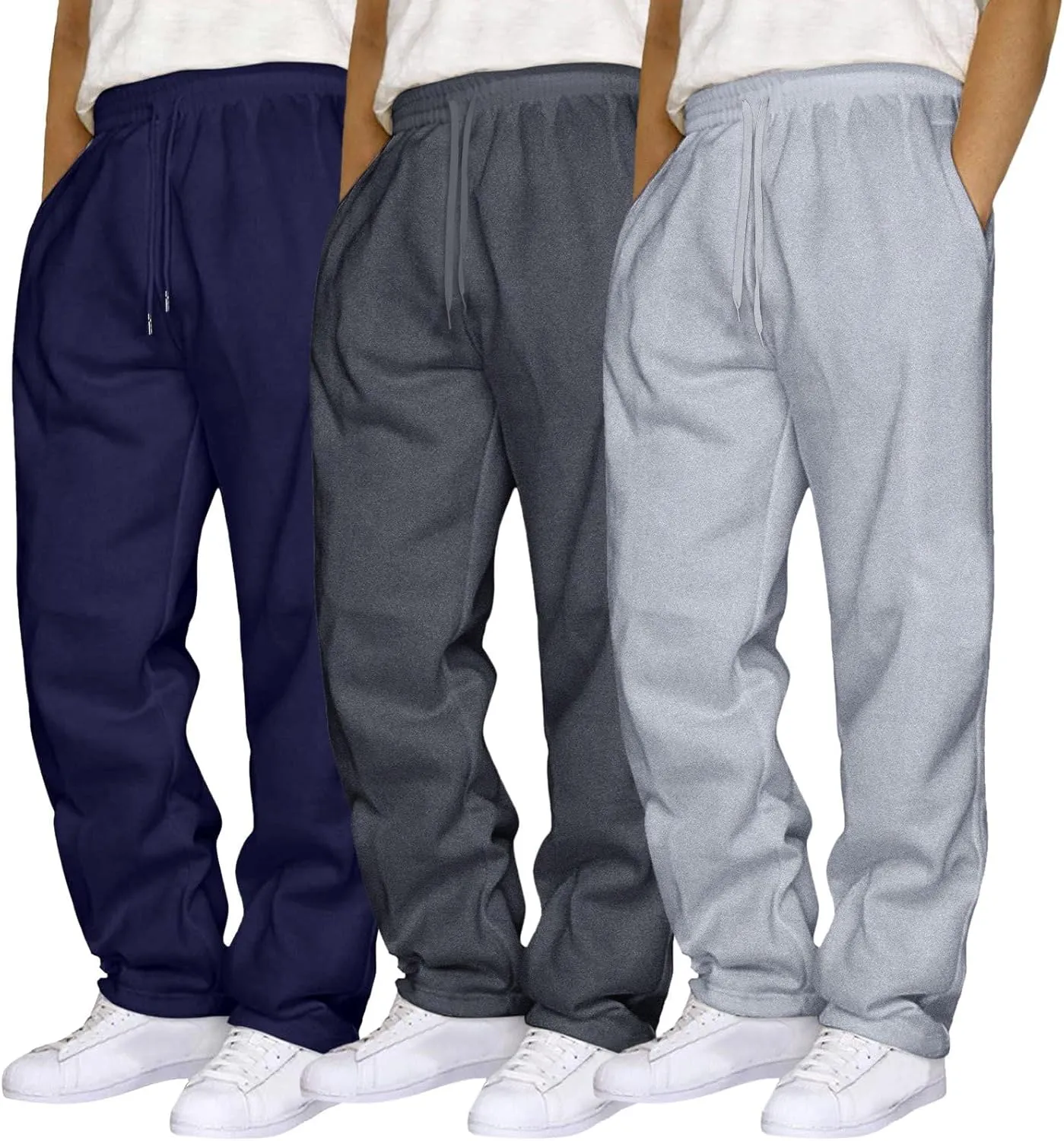 SUWBMHWE Mens Sweatpants Open Bottom Fleece Joggers Straight Leg 3 Pack Running Workout Athletic Pants Casual Trousers