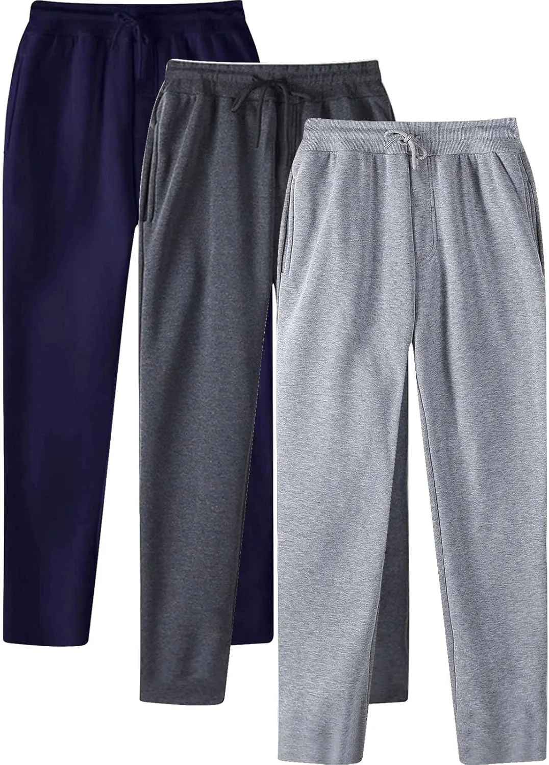 SUWBMHWE Mens Sweatpants Open Bottom Fleece Joggers Straight Leg 3 Pack Running Workout Athletic Pants Casual Trousers