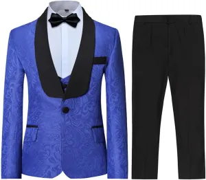 SWOTGdoby Boys 3 Pieces Suit Slim Fit Jacquard Tuxedo Formal Shawl Collar Jacket Vest Pants Ring Bearer Outfit Wedding Prom