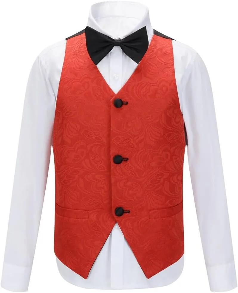 SWOTGdoby Boys 3 Pieces Suit Slim Fit Jacquard Tuxedo Formal Shawl Collar Jacket Vest Pants Ring Bearer Outfit Wedding Prom