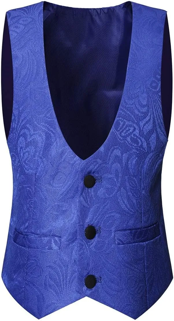 SWOTGdoby Boys 3 Pieces Suit Slim Fit Jacquard Tuxedo Formal Shawl Collar Jacket Vest Pants Ring Bearer Outfit Wedding Prom