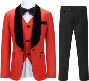 SWOTGdoby Boys 3 Pieces Suit Slim Fit Jacquard Tuxedo Formal Shawl Collar Jacket Vest Pants Ring Bearer Outfit Wedding Prom