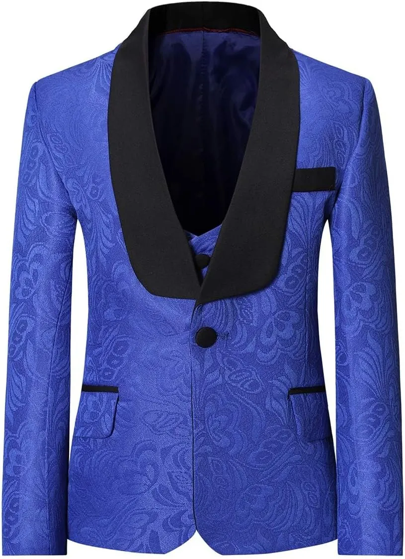 SWOTGdoby Boys 3 Pieces Suit Slim Fit Jacquard Tuxedo Formal Shawl Collar Jacket Vest Pants Ring Bearer Outfit Wedding Prom