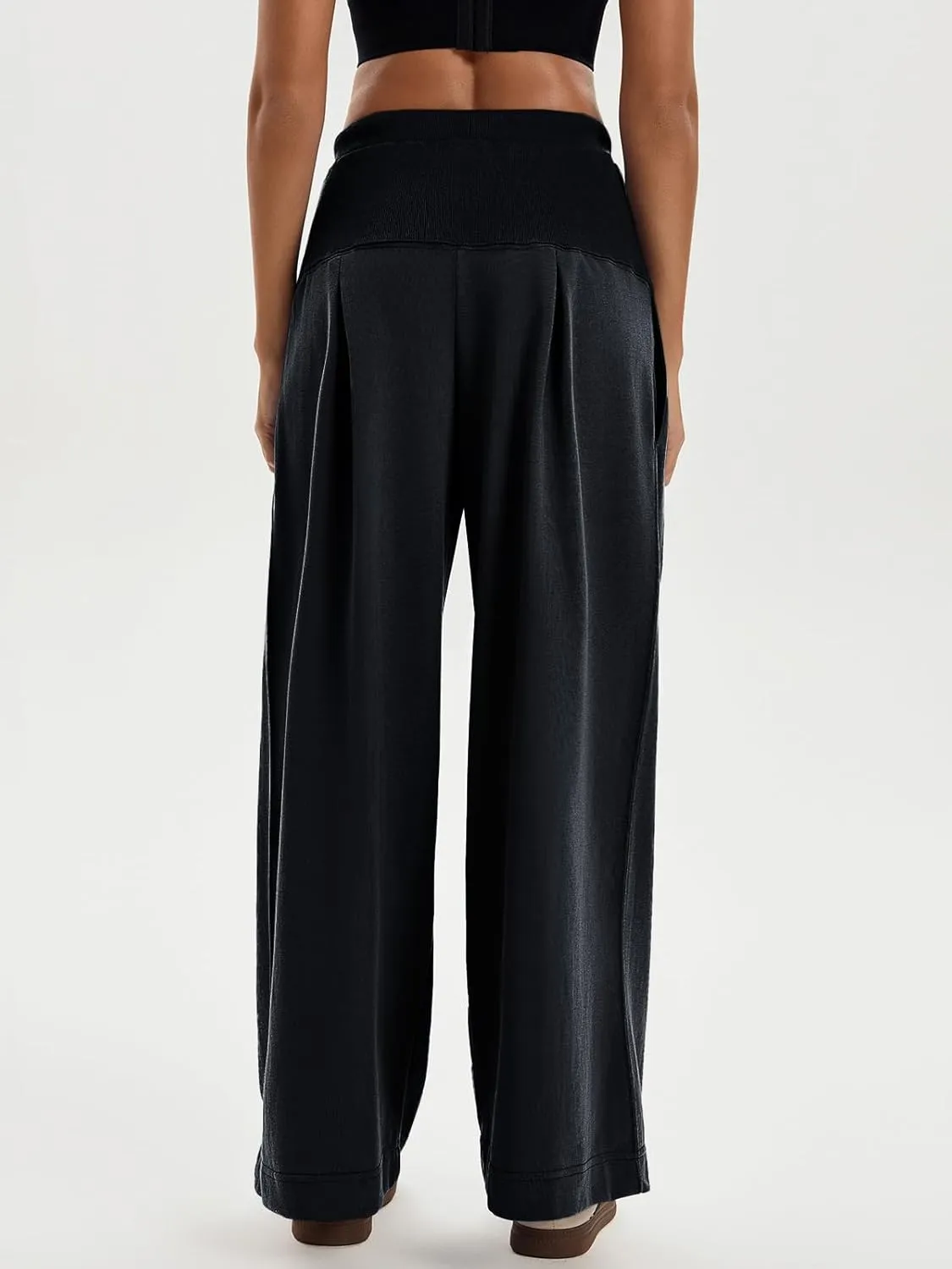 Tankaneo Womens Pleated Wide Leg Sweatpants Baggy Drawstring High Waisted Pants Casual Comfy Palazzo Lounge Pants