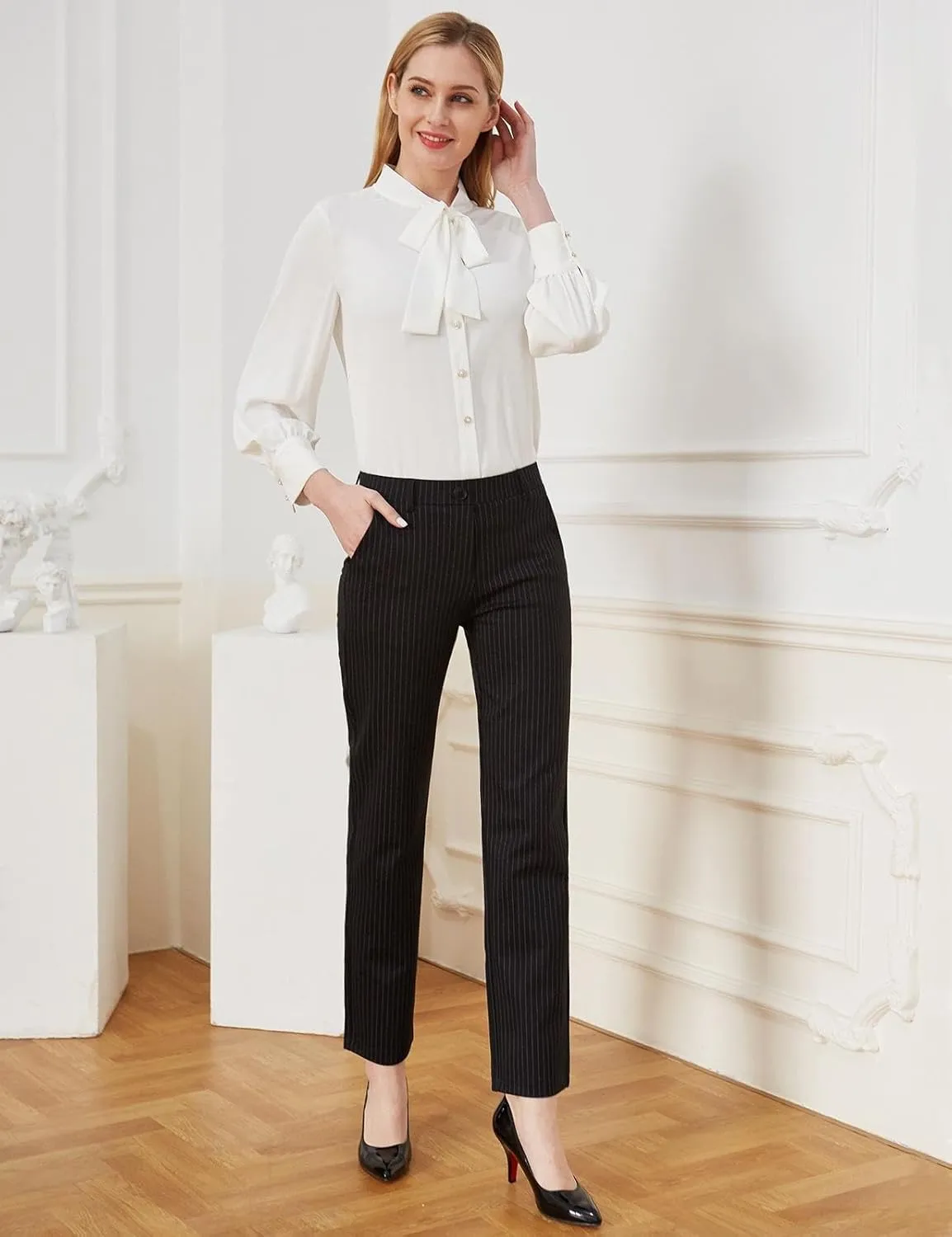 Tapata Women's 28''/30''/32''/34'' Stretchy Straight Dress Pants with Pockets Tall, Petite, Regular for Office Work Business