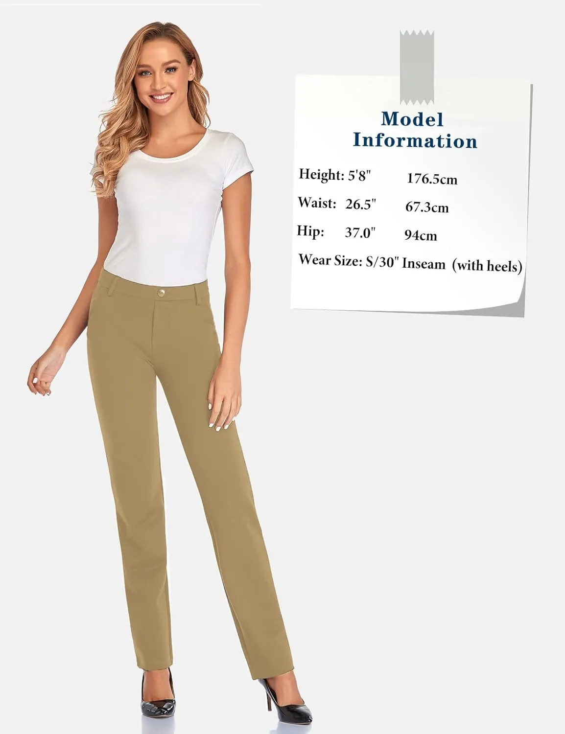 Tapata Women's 28''/30''/32''/34'' Stretchy Straight Dress Pants with Pockets Tall, Petite, Regular for Office Work Business