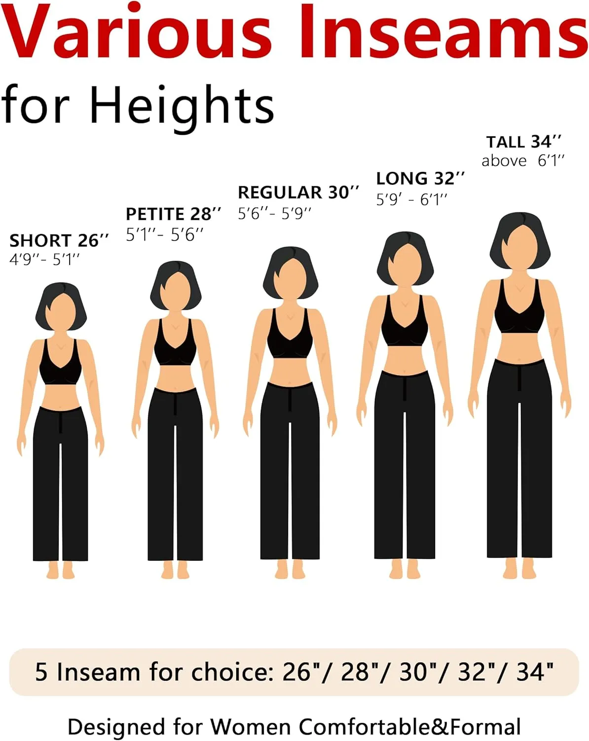 Tapata Women's 28''/30''/32''/34'' Stretchy Straight Dress Pants with Pockets Tall, Petite, Regular for Office Work Business
