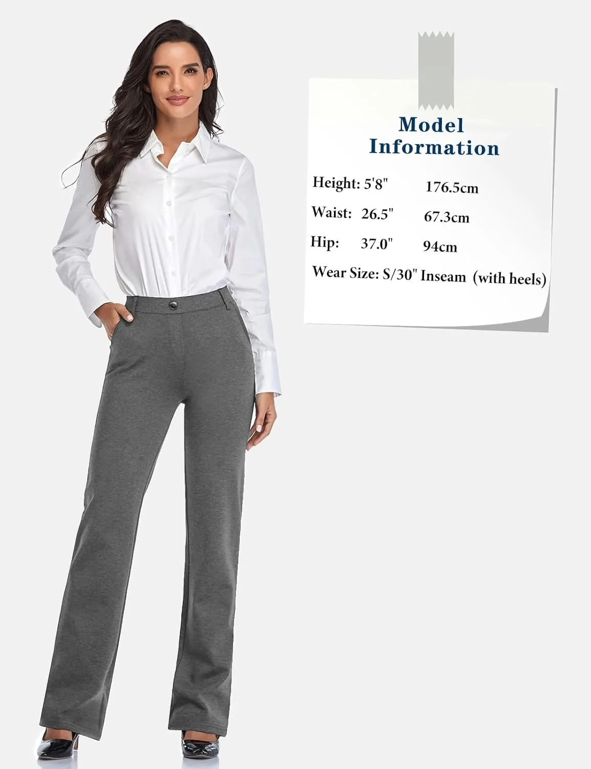 Tapata Women's 28''/30''/32''/34'' Stretchy Straight Dress Pants with Pockets Tall, Petite, Regular for Office Work Business
