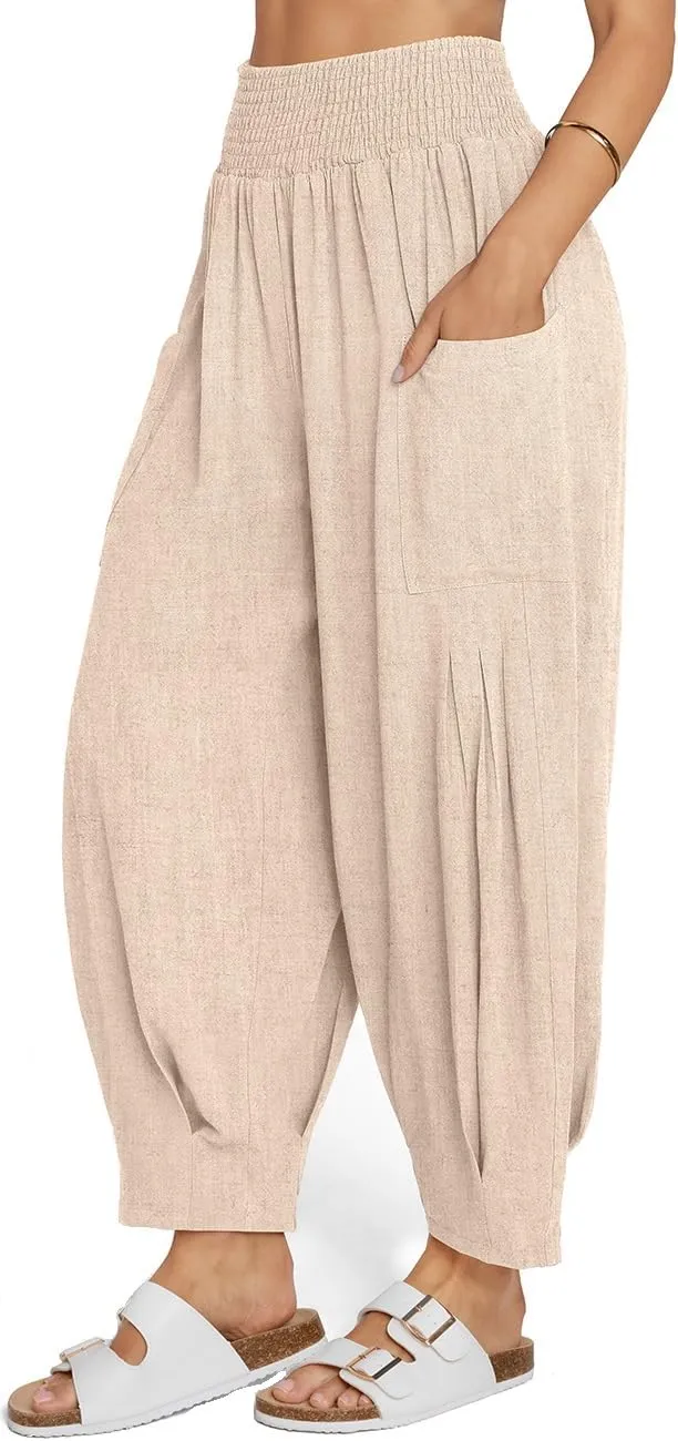 TARSE Women Linen Boho Pants Summer Casual Loose High Waist Cargo Lounge Harem Pant 2025 Beach Travel Vacation Outfits
