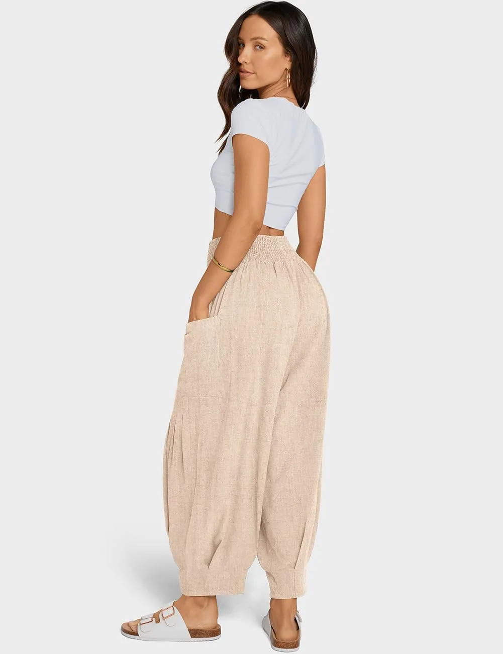 TARSE Women Linen Boho Pants Summer Casual Loose High Waist Cargo Lounge Harem Pant 2025 Beach Travel Vacation Outfits