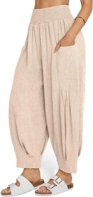 TARSE Women Linen Boho Pants Summer Casual Loose High Waist Cargo Lounge Harem Pant 2025 Beach Travel Vacation Outfits