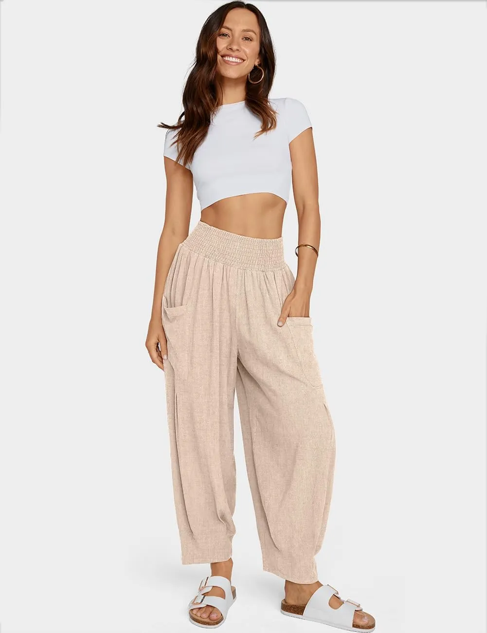 TARSE Women Linen Boho Pants Summer Casual Loose High Waist Cargo Lounge Harem Pant 2025 Beach Travel Vacation Outfits