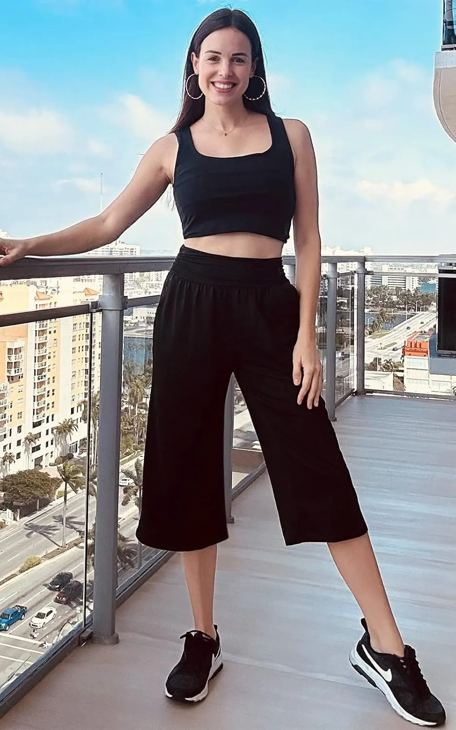 TARSE Womens Capris Lounge Yoga Pajama Cropped Pants Casual Wide Leg with Pockets Elastic Waist Workout Sweat Pants Summer