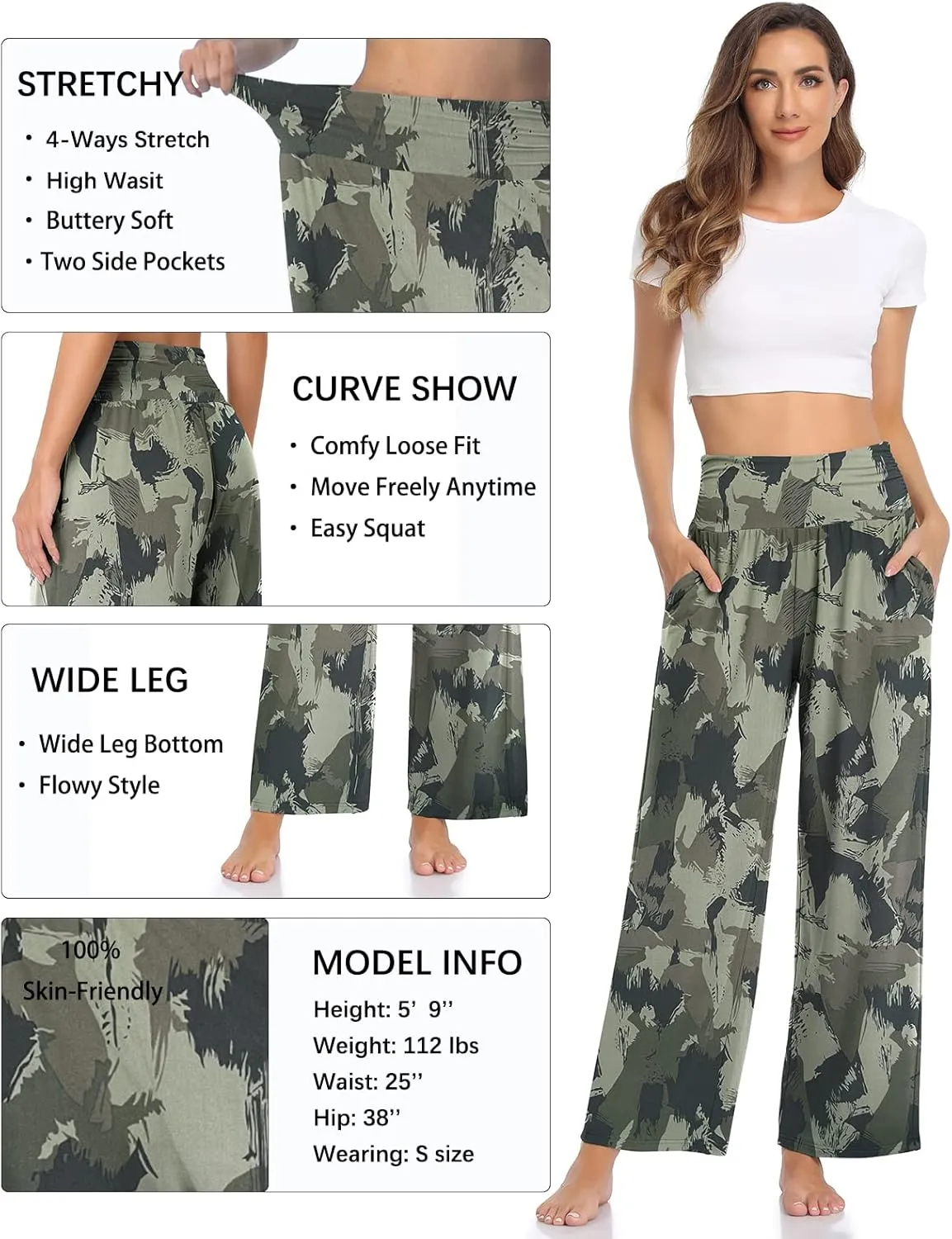 TARSE Womens Wide Leg Pants Casual Loose Yoga Sweatpants Comfy Lounge Pajama Flowy Pants Pockets