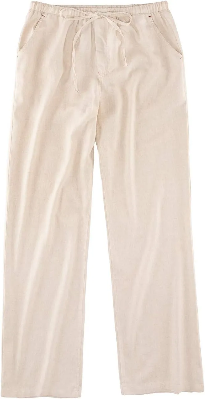 ThCreasa Mens Casual Elastic Waist Drawstring Pants Cotton Linen Baggy Lounge Pants Beach Trousers with Pockets