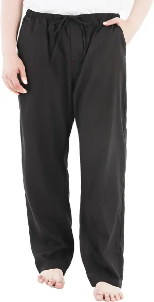 ThCreasa Mens Casual Elastic Waist Drawstring Pants Cotton Linen Baggy Lounge Pants Beach Trousers with Pockets