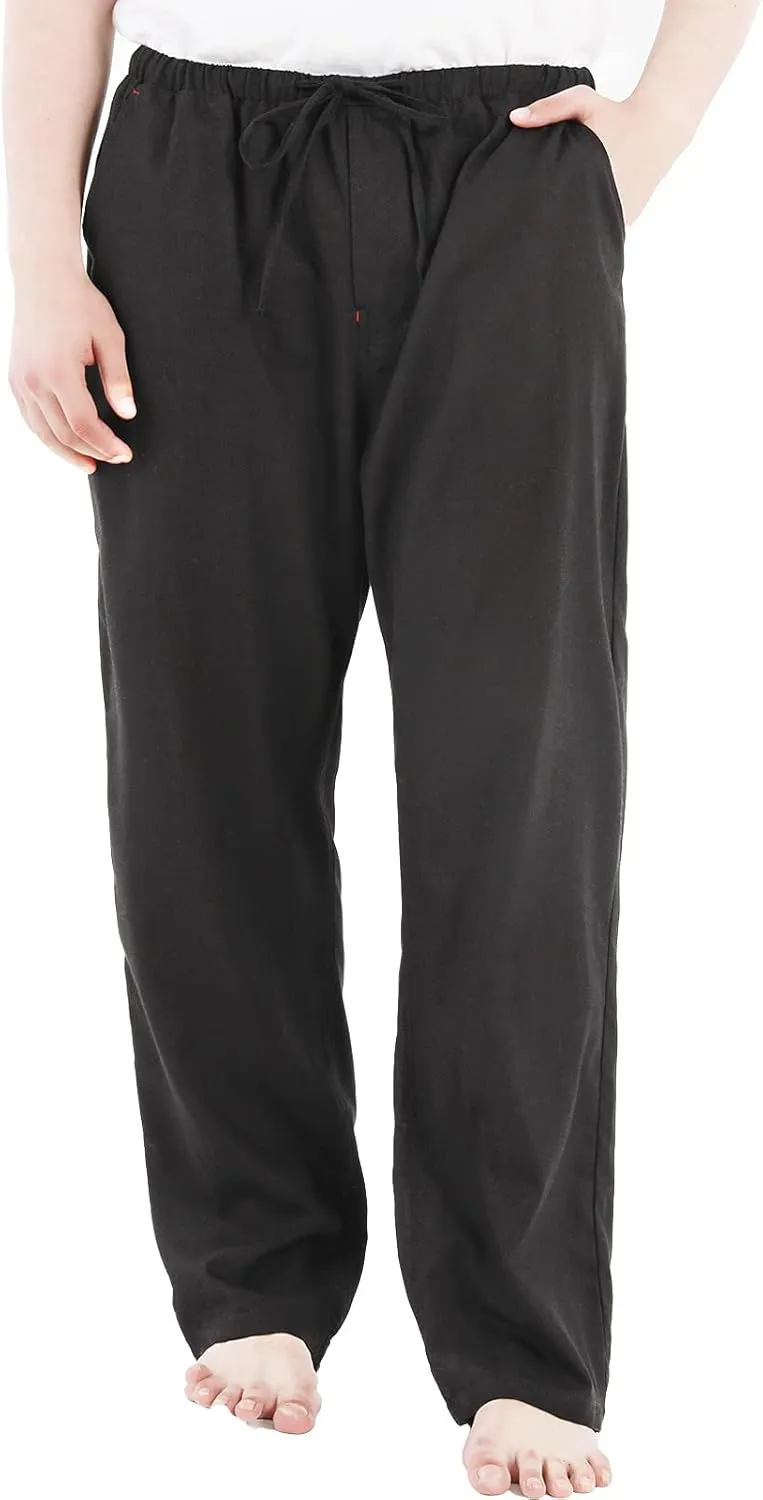 ThCreasa Mens Casual Elastic Waist Drawstring Pants Cotton Linen Baggy Lounge Pants Beach Trousers with Pockets