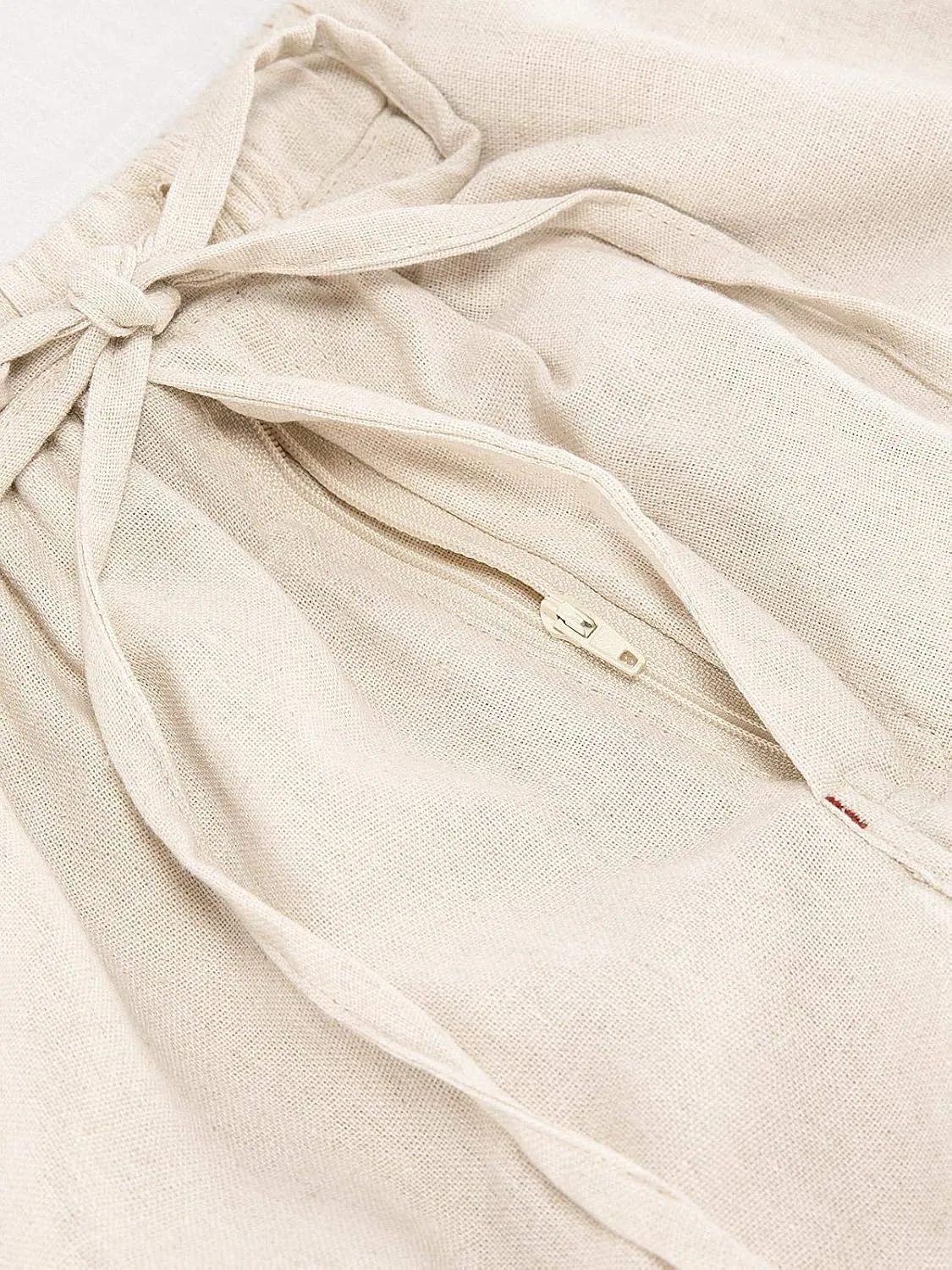 ThCreasa Mens Casual Elastic Waist Drawstring Pants Cotton Linen Baggy Lounge Pants Beach Trousers with Pockets