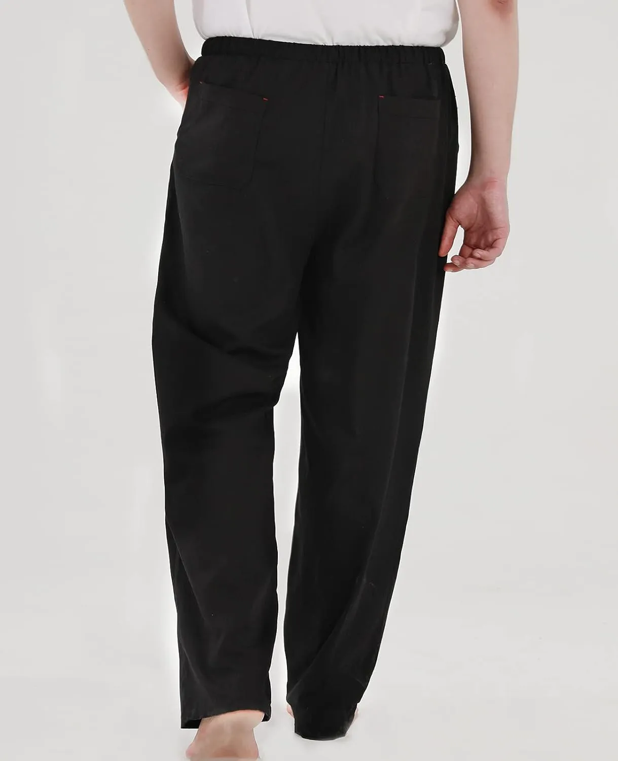 ThCreasa Mens Casual Elastic Waist Drawstring Pants Cotton Linen Baggy Lounge Pants Beach Trousers with Pockets