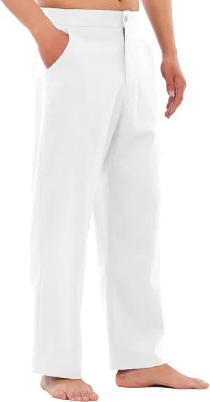 ThCreasa Mens Casual Elastic Waist Drawstring Pants Cotton Linen Baggy Lounge Pants Beach Trousers with Pockets