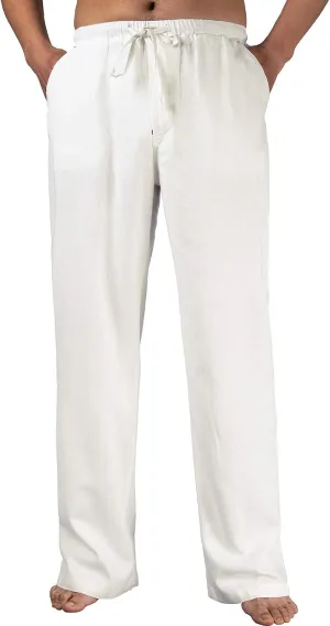 ThCreasa Mens Casual Elastic Waist Drawstring Pants Cotton Linen Baggy Lounge Pants Beach Trousers with Pockets