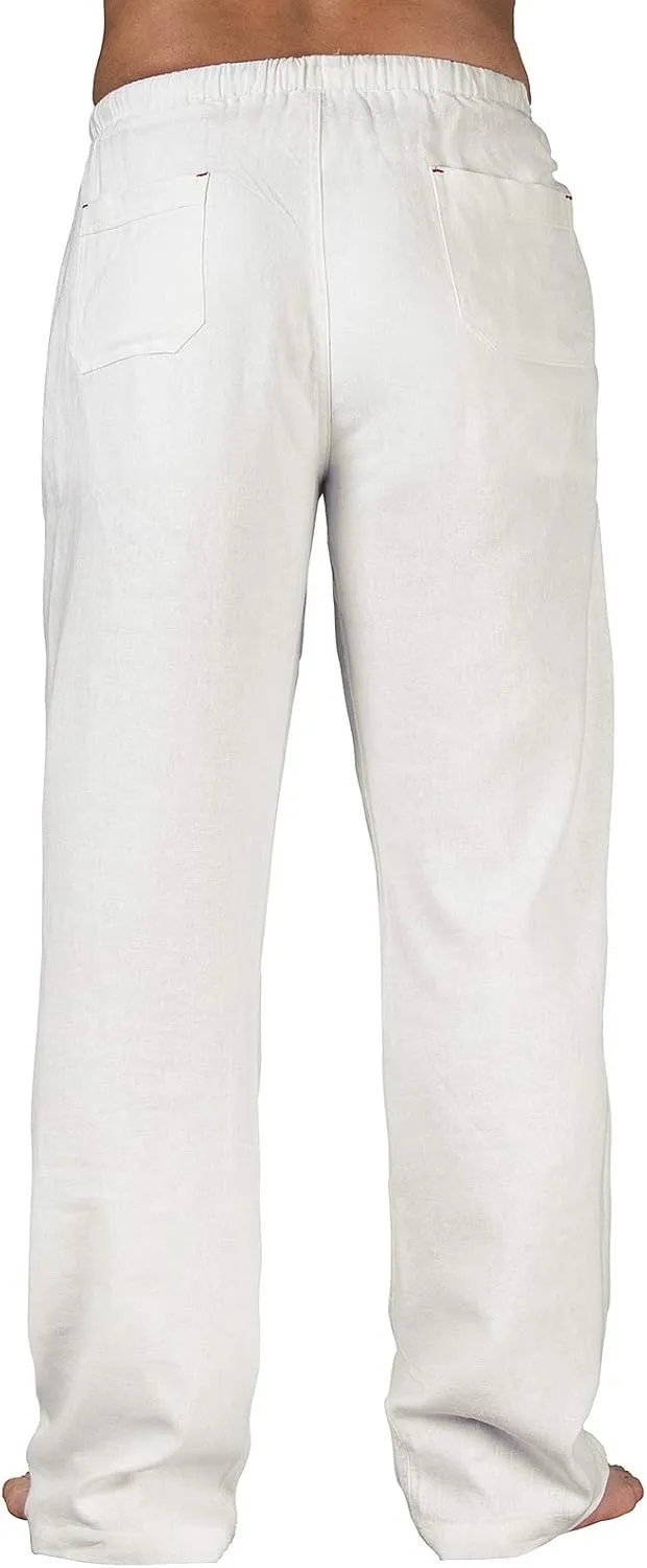 ThCreasa Mens Casual Elastic Waist Drawstring Pants Cotton Linen Baggy Lounge Pants Beach Trousers with Pockets