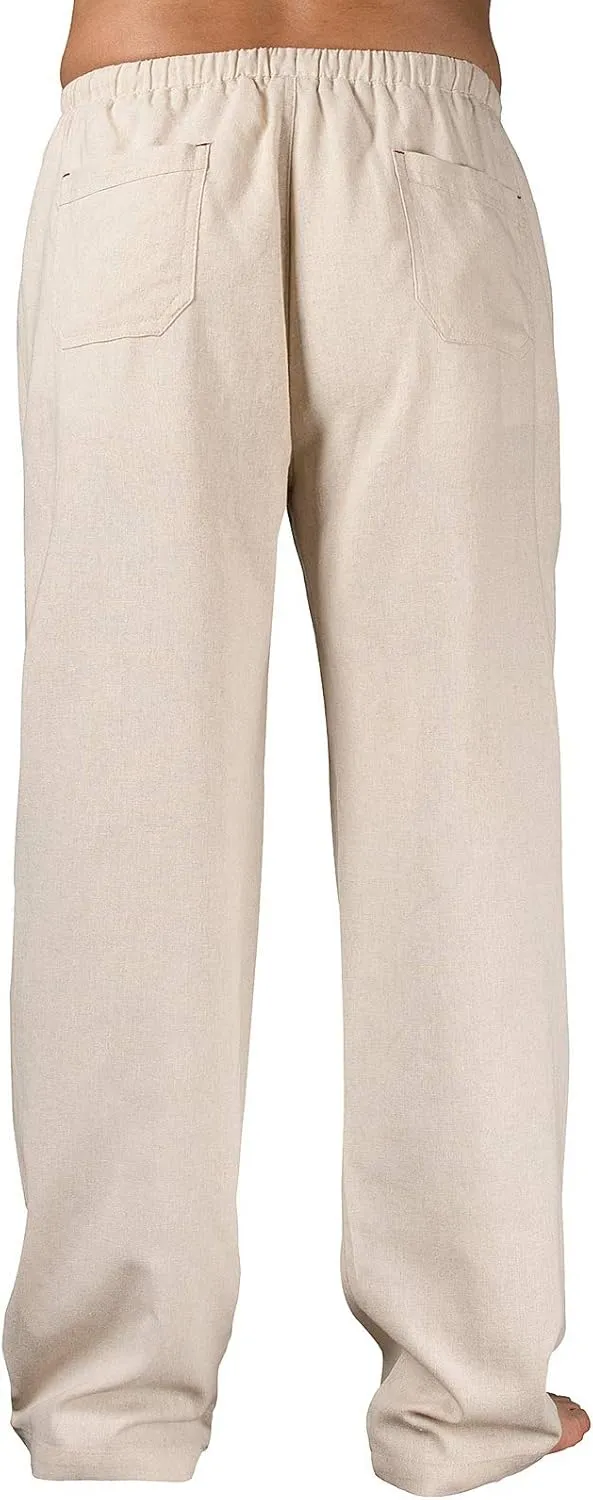 ThCreasa Mens Casual Elastic Waist Drawstring Pants Cotton Linen Baggy Lounge Pants Beach Trousers with Pockets