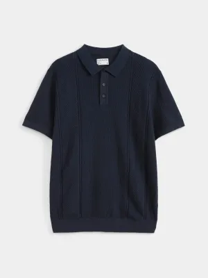 The Mixed Stitch Polo in Midnight Blue