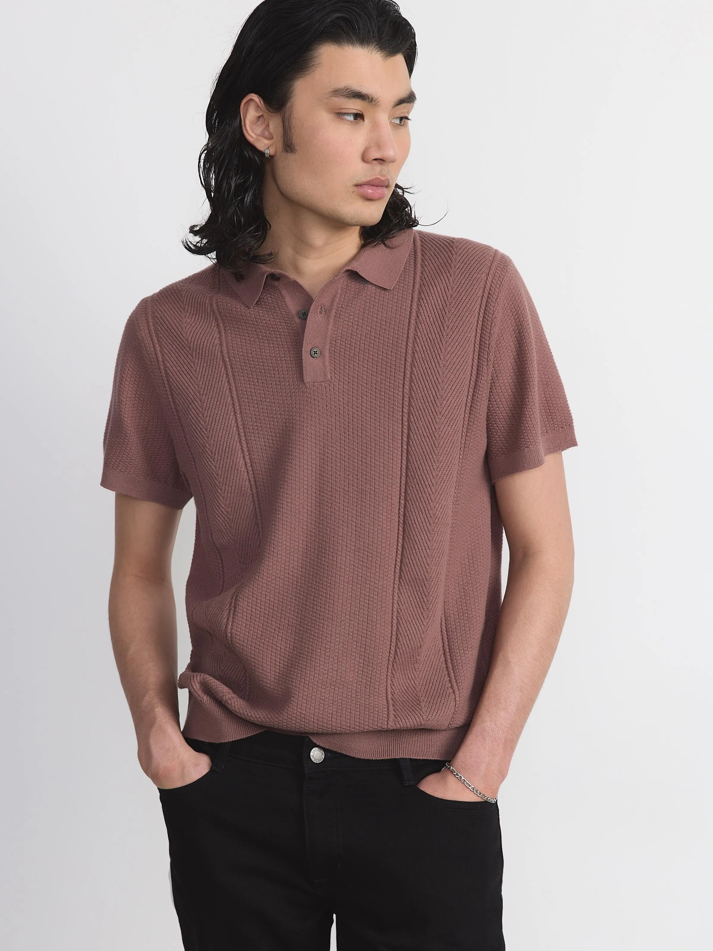The Mixed Stitch Polo in Nutmeg