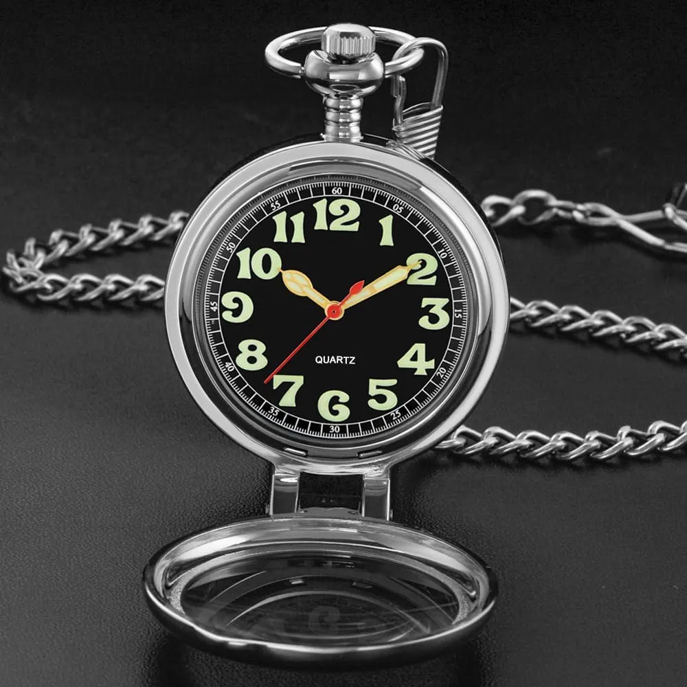 Tiong Transparent Cover Pocket Watches Quartz Arabic/Roman Numerals Men Customizable Back Cover Pocket Watch with Chain&Box
