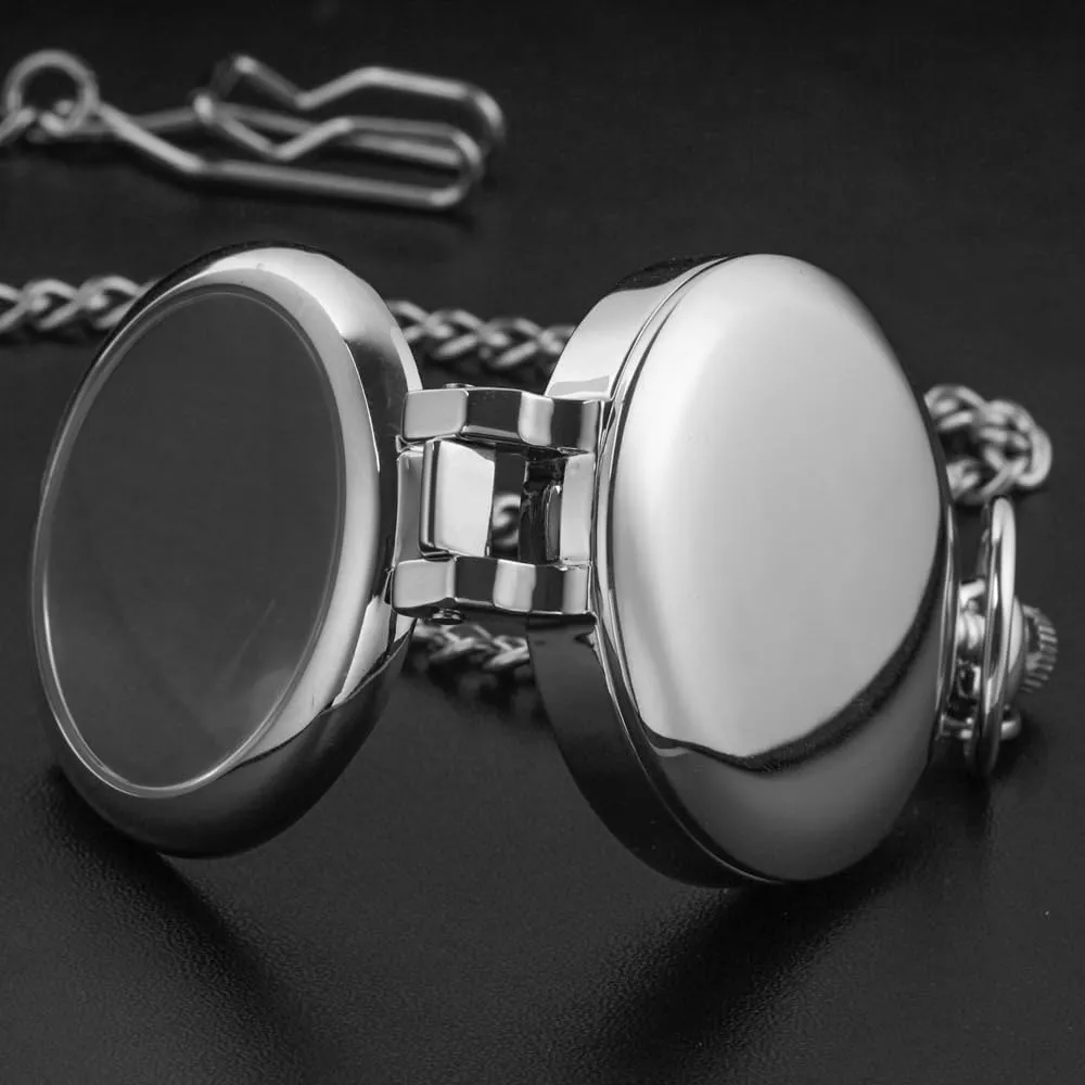 Tiong Transparent Cover Pocket Watches Quartz Arabic/Roman Numerals Men Customizable Back Cover Pocket Watch with Chain&Box