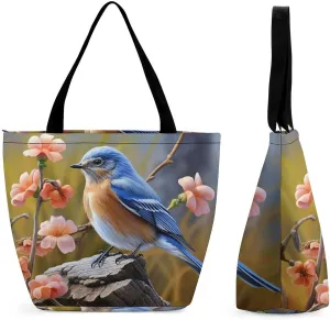 Tote Bags for Women Eastern Bluebird Versatile Shoulder Bag with Zipper Large Capacity Handbag Beach Bag Reusable Grocery Bag for Shopping Travel Commuting
