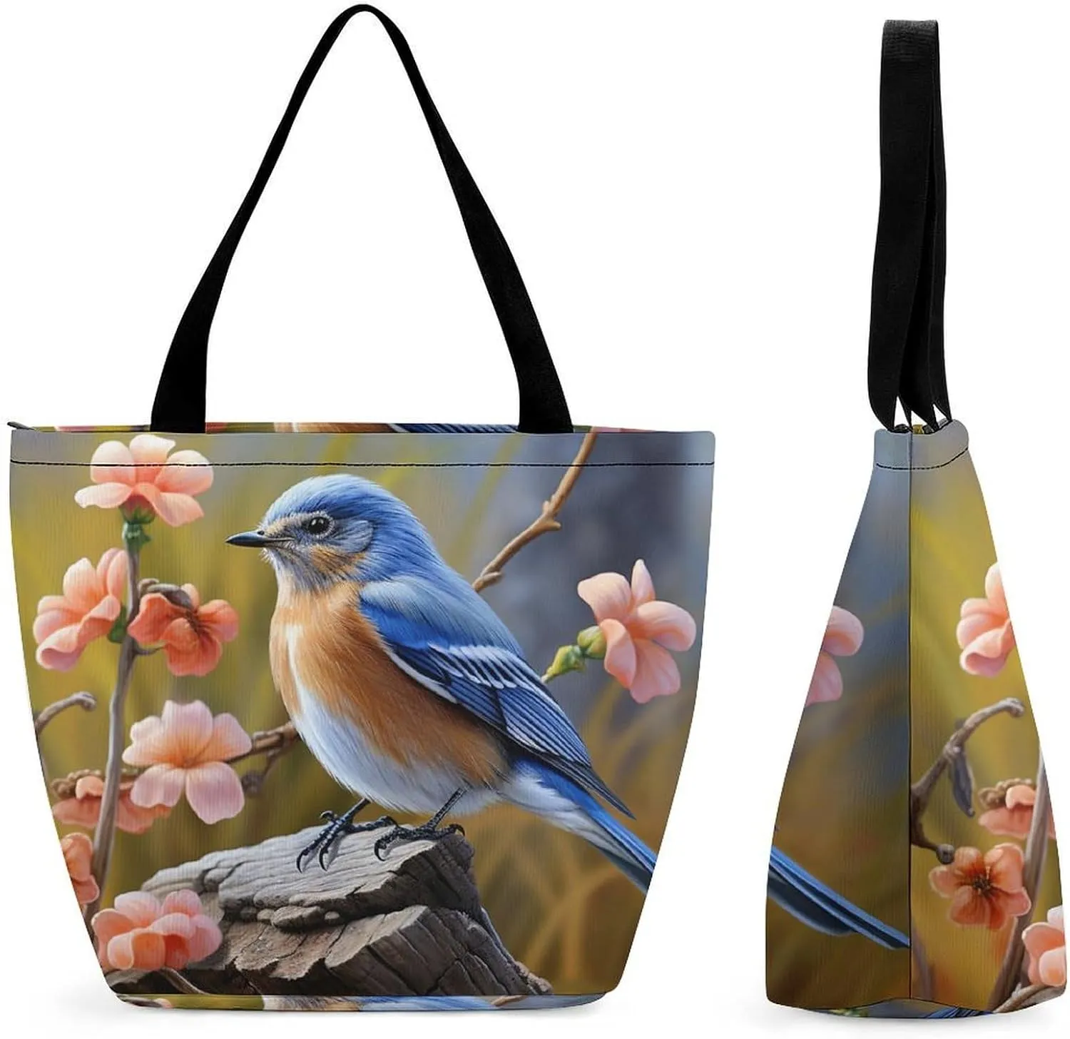 Tote Bags for Women Eastern Bluebird Versatile Shoulder Bag with Zipper Large Capacity Handbag Beach Bag Reusable Grocery Bag for Shopping Travel Commuting