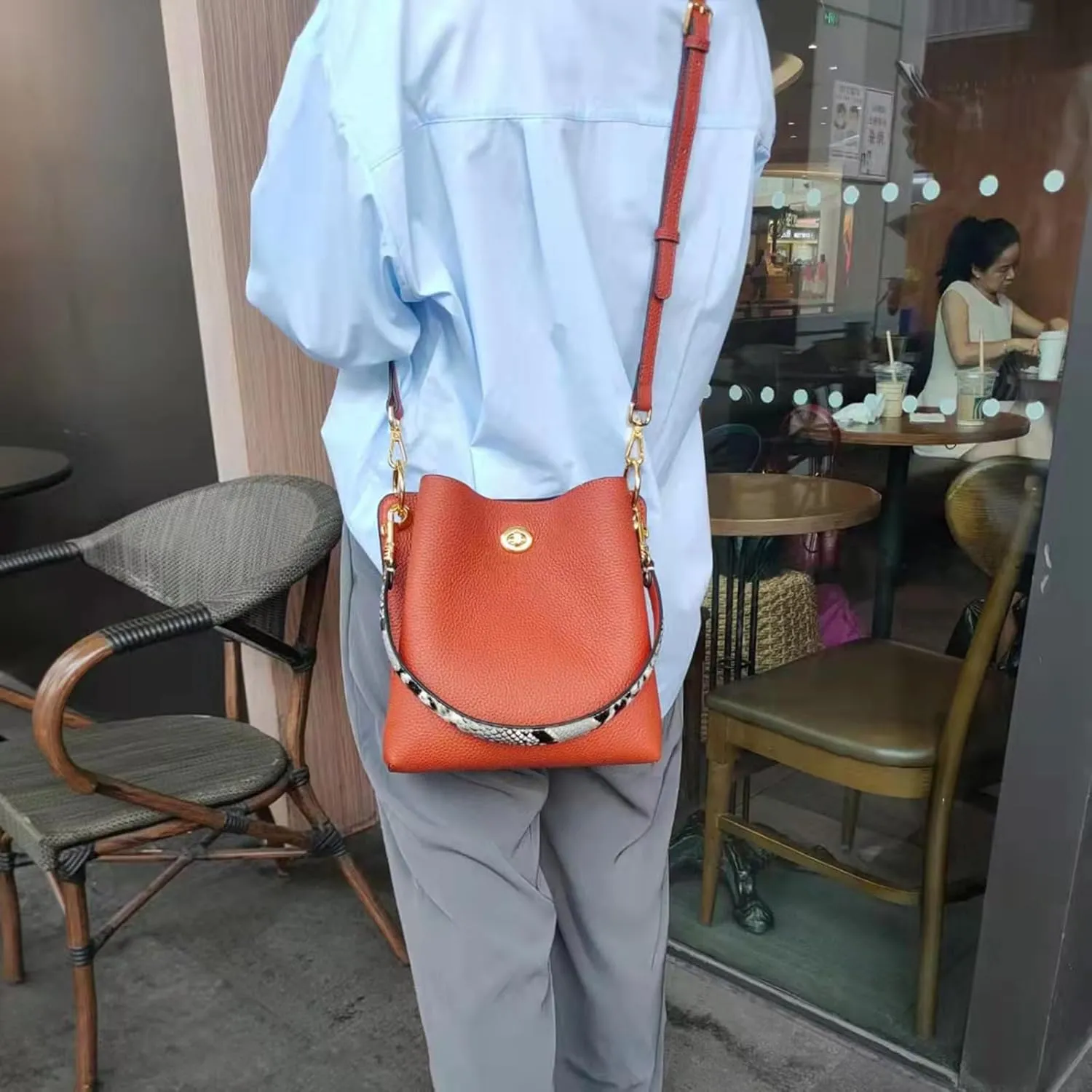 Trendy bucket bag for women,genuine leather shoulder bag,tote,simple and versatile crossbody bag with two straps.Hobo Purse,